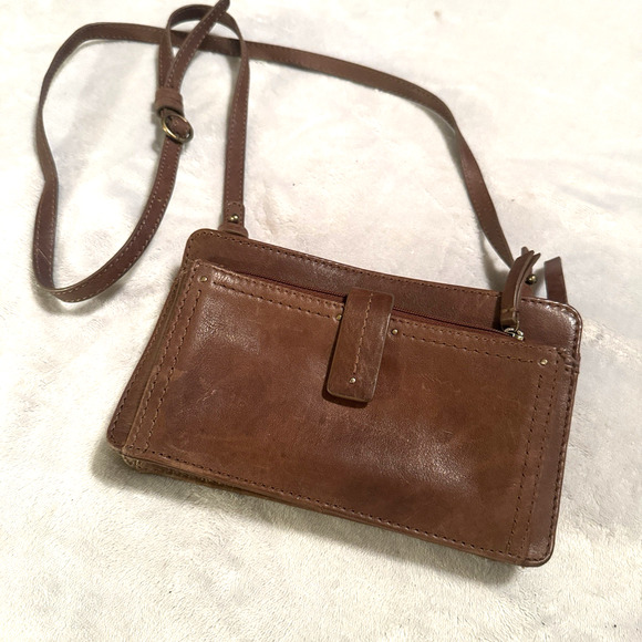 Lucky Brand Leather Crossbody Shoulder Bag Organizer Brown Boho Small wallet - Picture 1 of 7